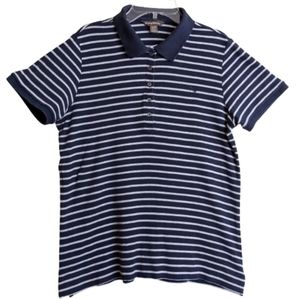 Tommy Bahama Polo Shirt Nautical Navy Blue Gray Stripes Short Sleeves Pr…